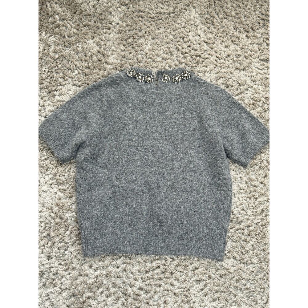 ZARA Womens Grey Fluffy Knit Sweater Short Sleeve Rhinestone Detail Size S NWOT - Picture 6 of 13